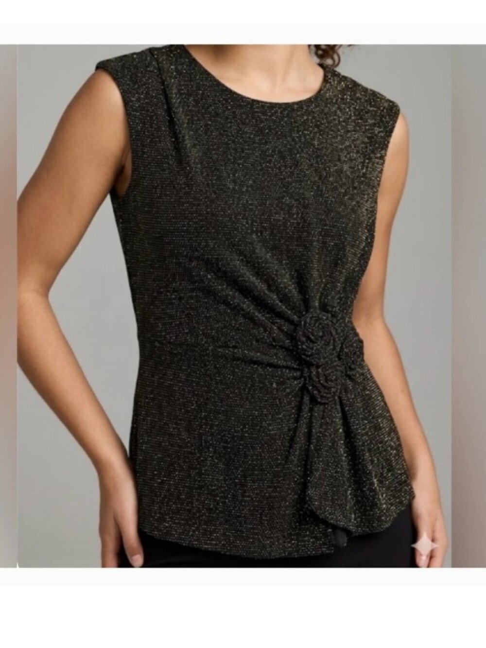 NWT Dressbarn Black Shimmer Sleeveless Rosette Top